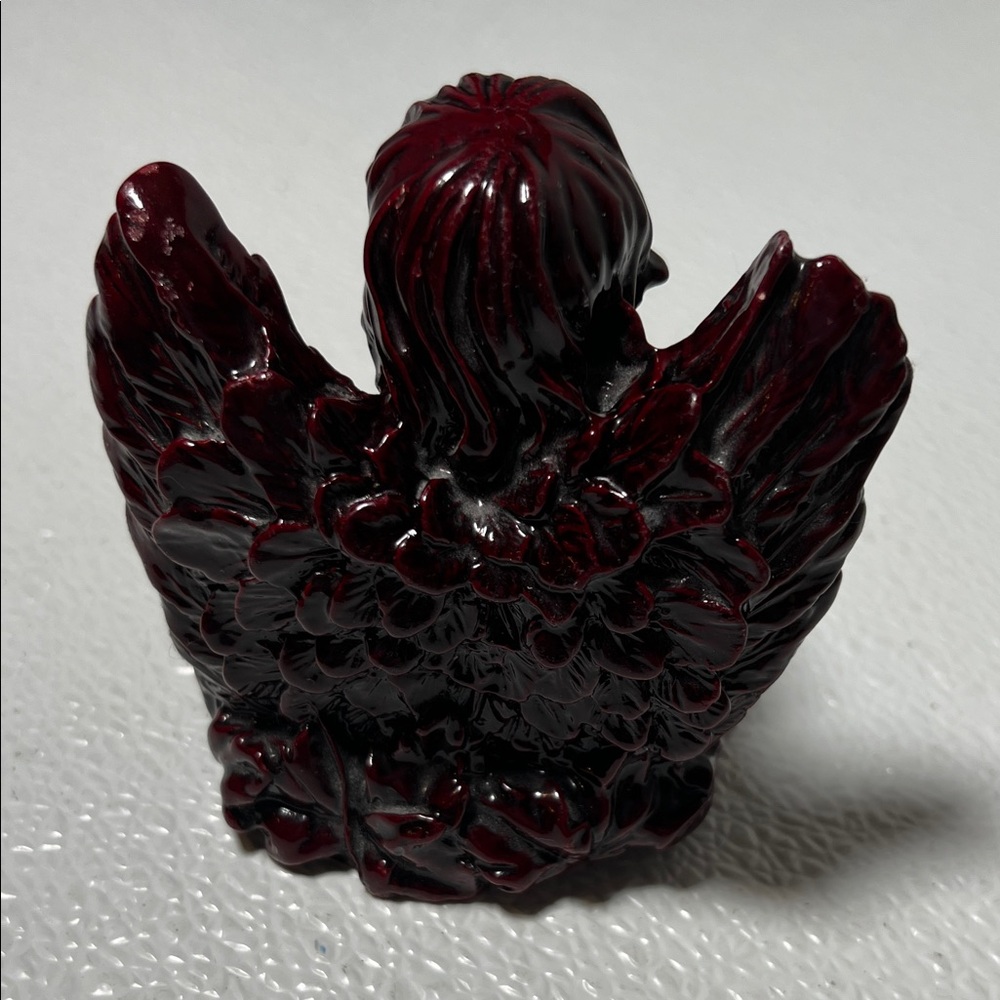 Vintage Winged Angel Cherub Shiny Carved Resin Dark Red Color Figurine Retired - Picture 5 of 6